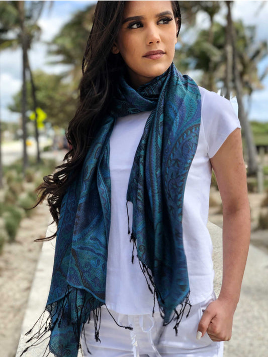 Blue/Green Jamawar Pashmina