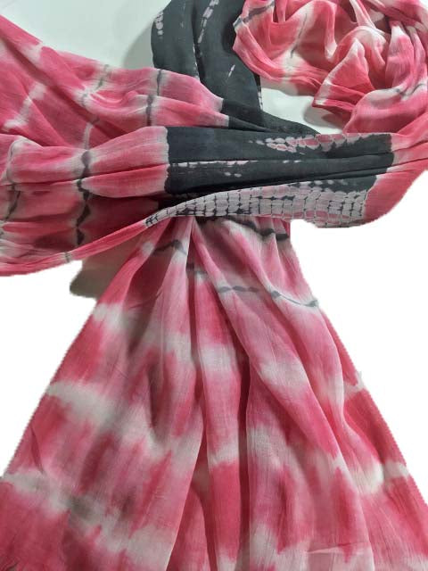 Pink and Black Handmade Cotton Tie-Dye Scarf