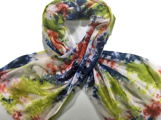 Handmade Cotton Tie-Dye Scarf: Red, blue and White.