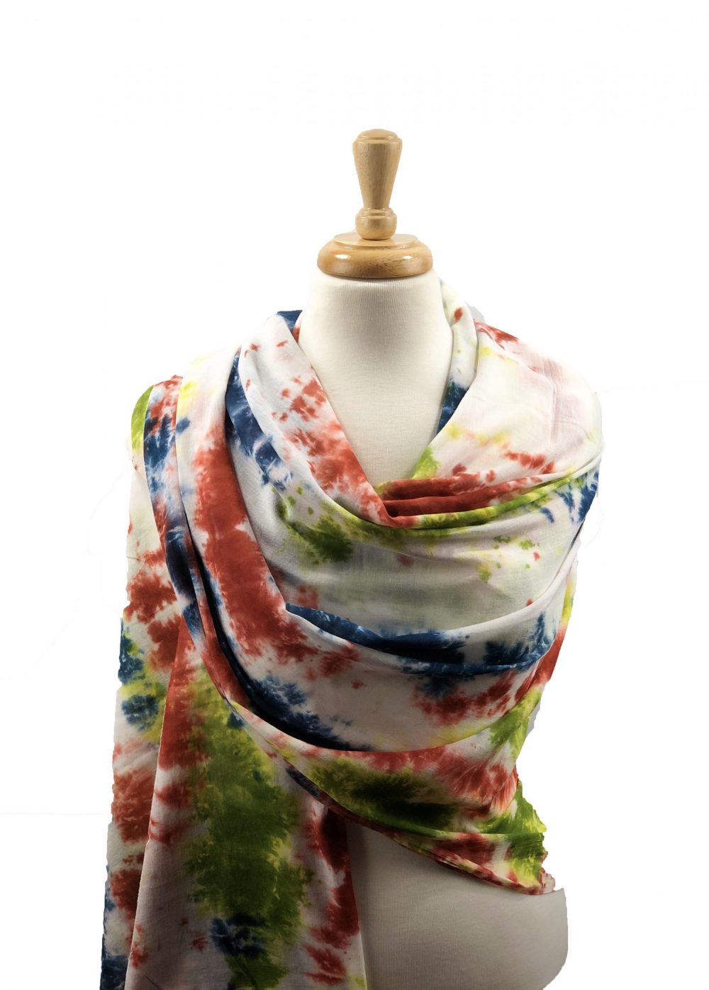 Handmade Cotton Tie-Dye Scarf: Red, blue and White.