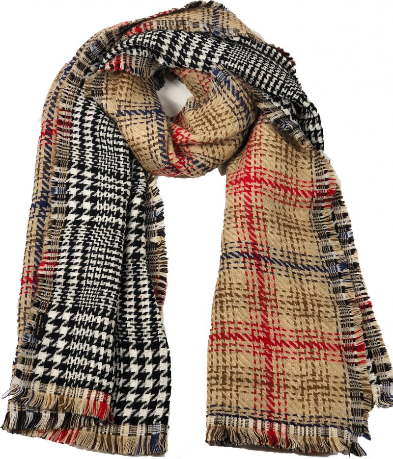 Beige Tartan Pattern Blanket Scarf