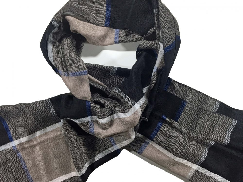 Black and Blue Classic Plaid Wool & Silk Scarf