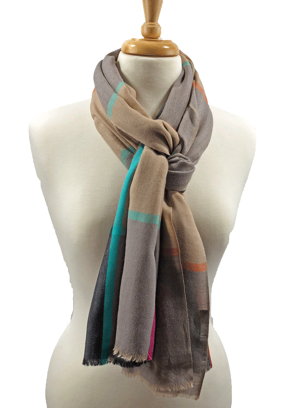 Blue and Beige Classic Wool & Silk Plaid Scarf