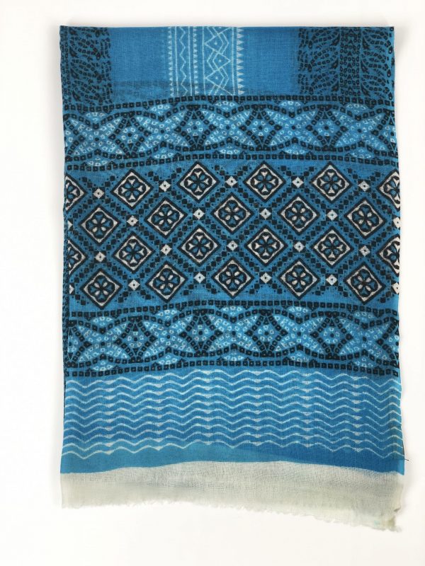 Turquoise Hand Painted Wool And Silk Blend Scarf