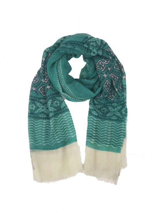 Green Hand Painted Wool And Silk Blend Scarf