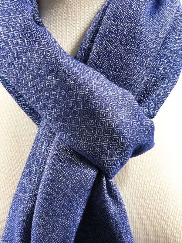 Blue Two Tone Wool And Silk Blend Scarf