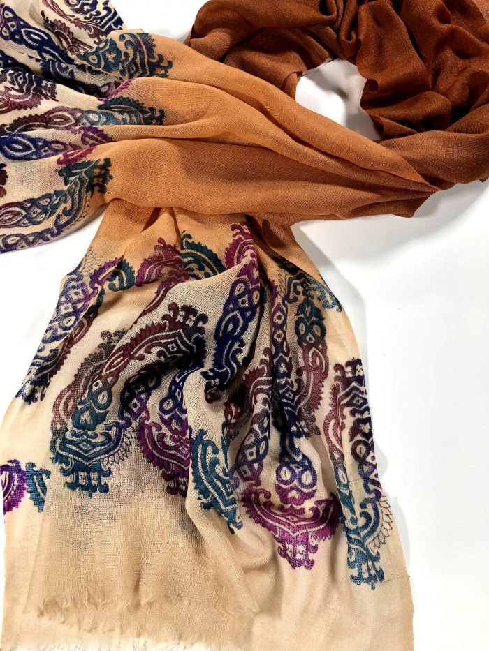 Hand Painted Rust Screen Print Scarf