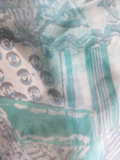 Grey and Teal Silk Scarf