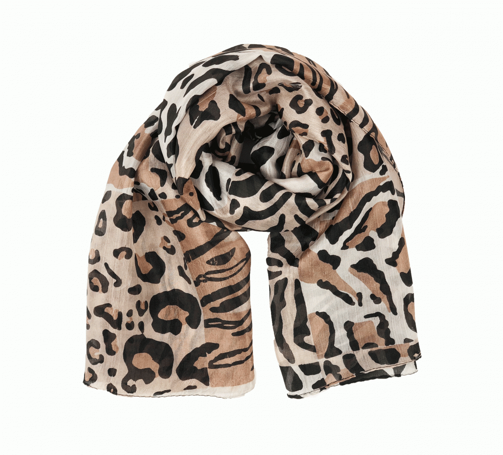 Beige Leopard Print Silk Scarf