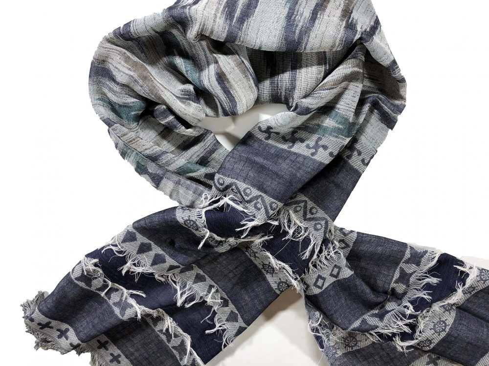 Blue and Green Scarf with Fringes