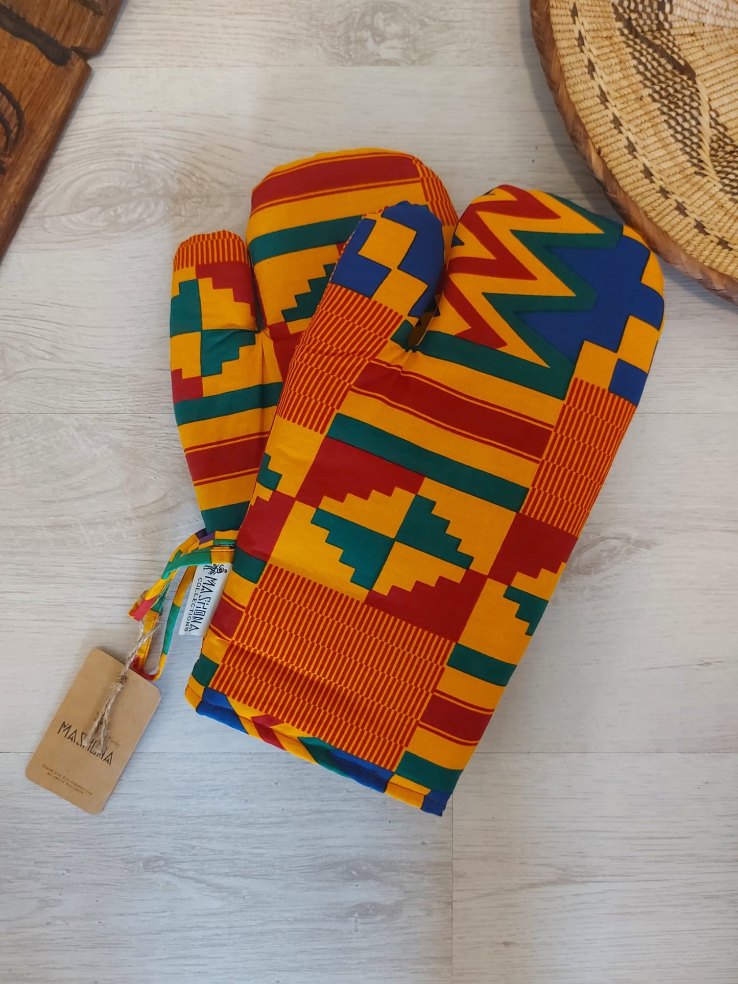Set of 2 Oven Gloves Handmade "Mudcloth" Bogolan Print Inspired