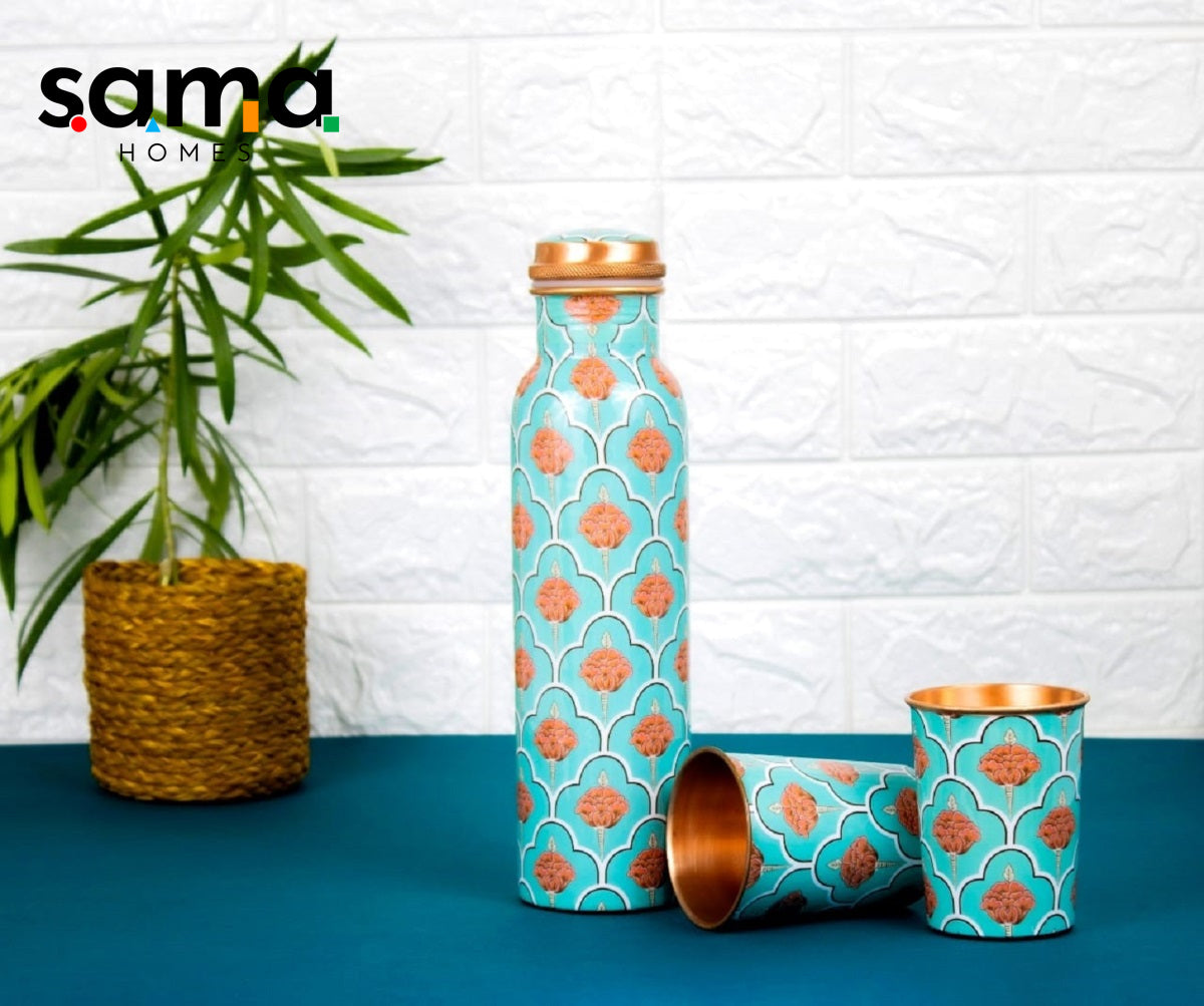 Exclusive Refreshing Green Digital Printed Copper Bottle with 2