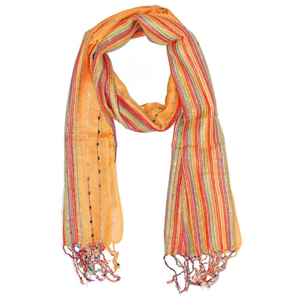 Yellow Cotton Lurex Shimmering Stripes Scarf