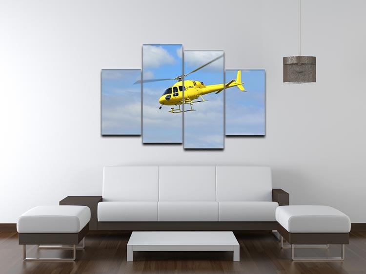 Yellow helicopter in the air 4 Split Panel Canvas