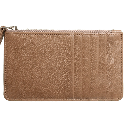 5 Credit Card Pebbled Leather Card Wallet With Zip Beaver