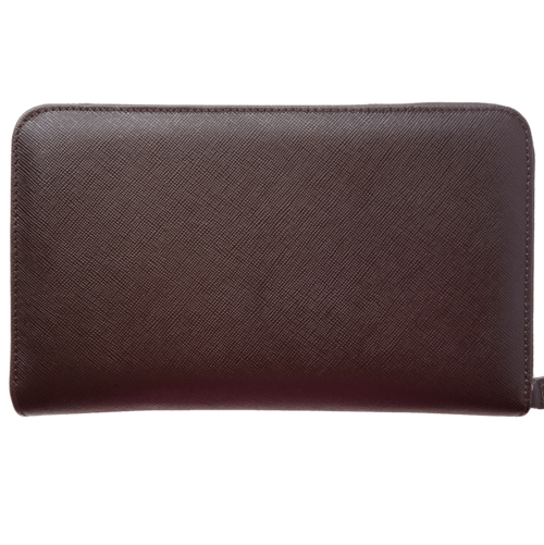 16 Credit Card Saffiano Organizer Zipped Wallet Brown