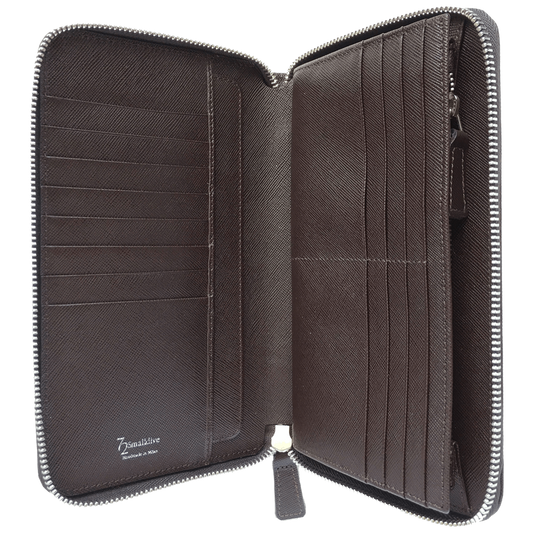 16 Credit Card Saffiano Organizer Zipped Wallet Brown