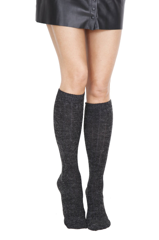 Alpaca wool black knee highs