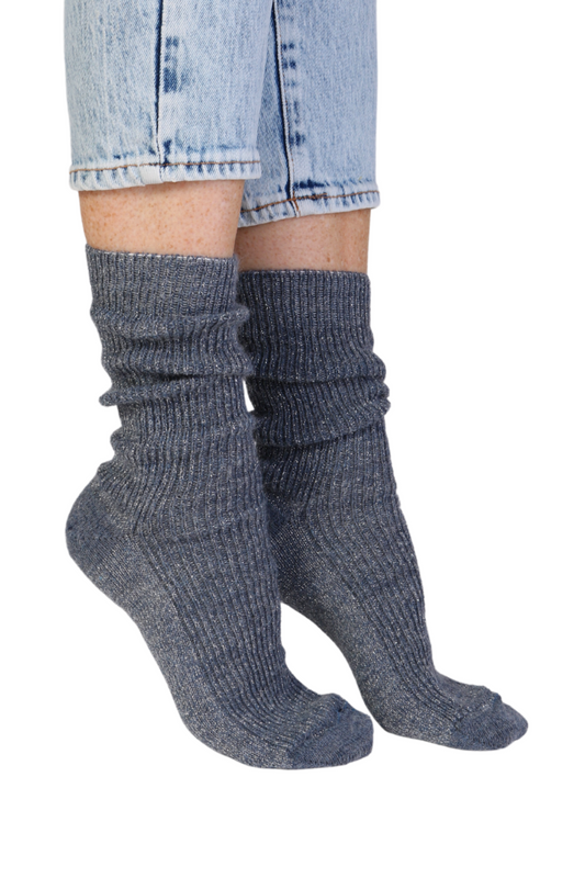 ALPACA WOOL blue glittery socks