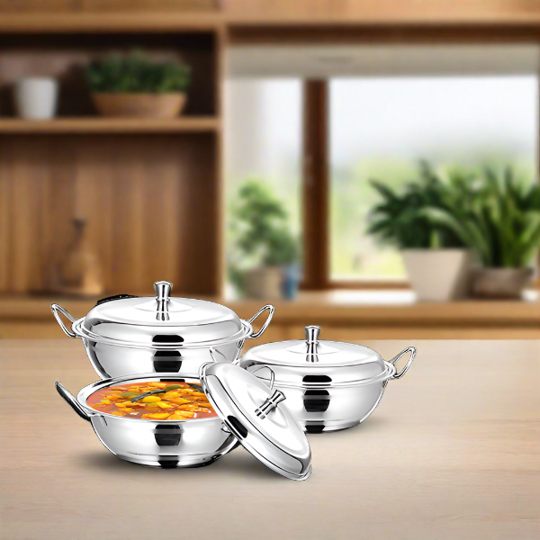 Stainless Steel Apple Dish Set of 3 | Premium Cookware | Sama Homes |