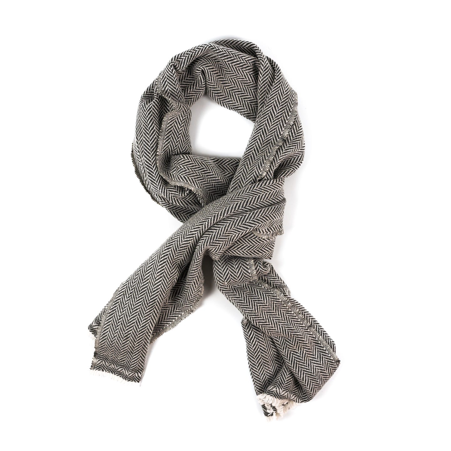 Kaschmirschal grau mit kleinem Fischgrätenmuster