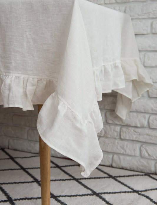 Linen Tablecloth with Ruffles