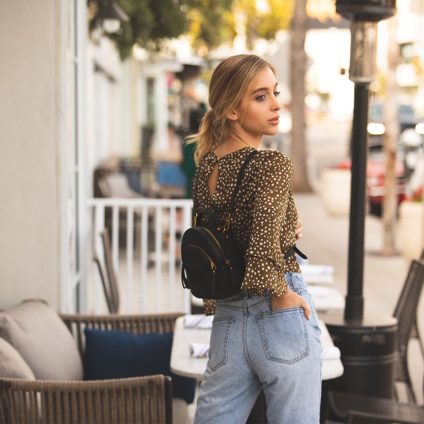 SUSU Small Black Leather Backpack Purse for Women Convertible