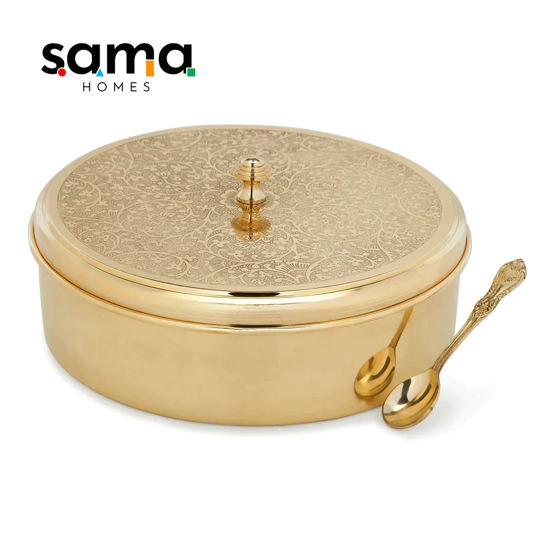 Handcrafted Antique Brass Masala Box Set for Kitchen with Spoon  (7