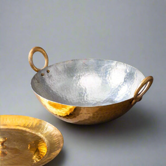 Handcrafted Brass Kadhai with Round Base - Traditional Indian Cookware