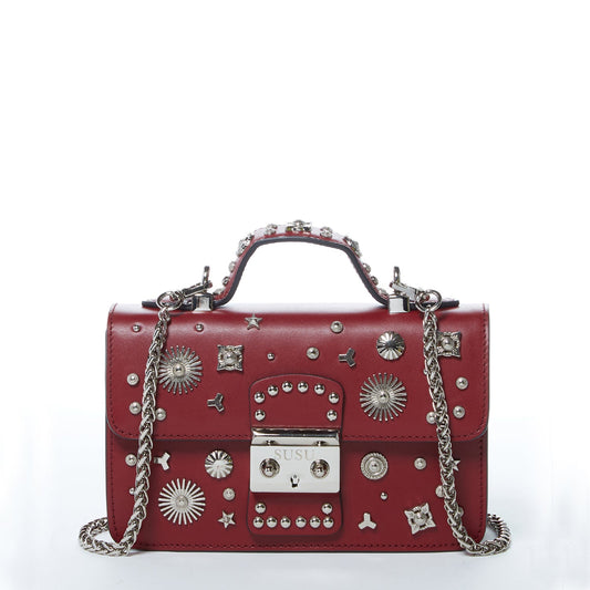 SUSU Studded Small Leather Crossbody Bag Burgundy Purse  Women's