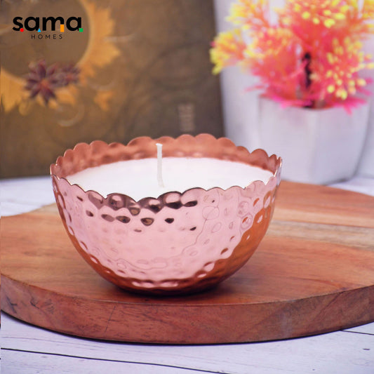 Copper Finish Hammered Votive with Design Soy Wax Candle French