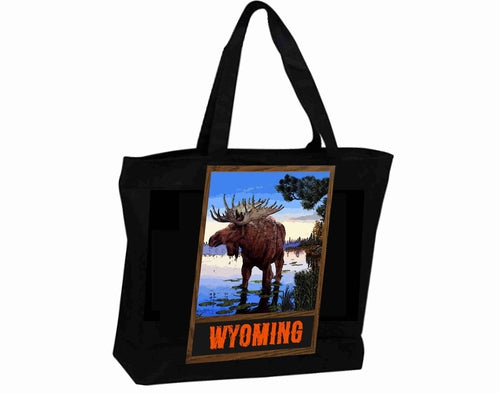 Tote Bag XL Travel Poster Visit Wyoming and the Moose