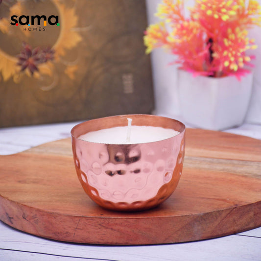 Copper Finish Hammered Designed Votive with Soy Wax Candle French