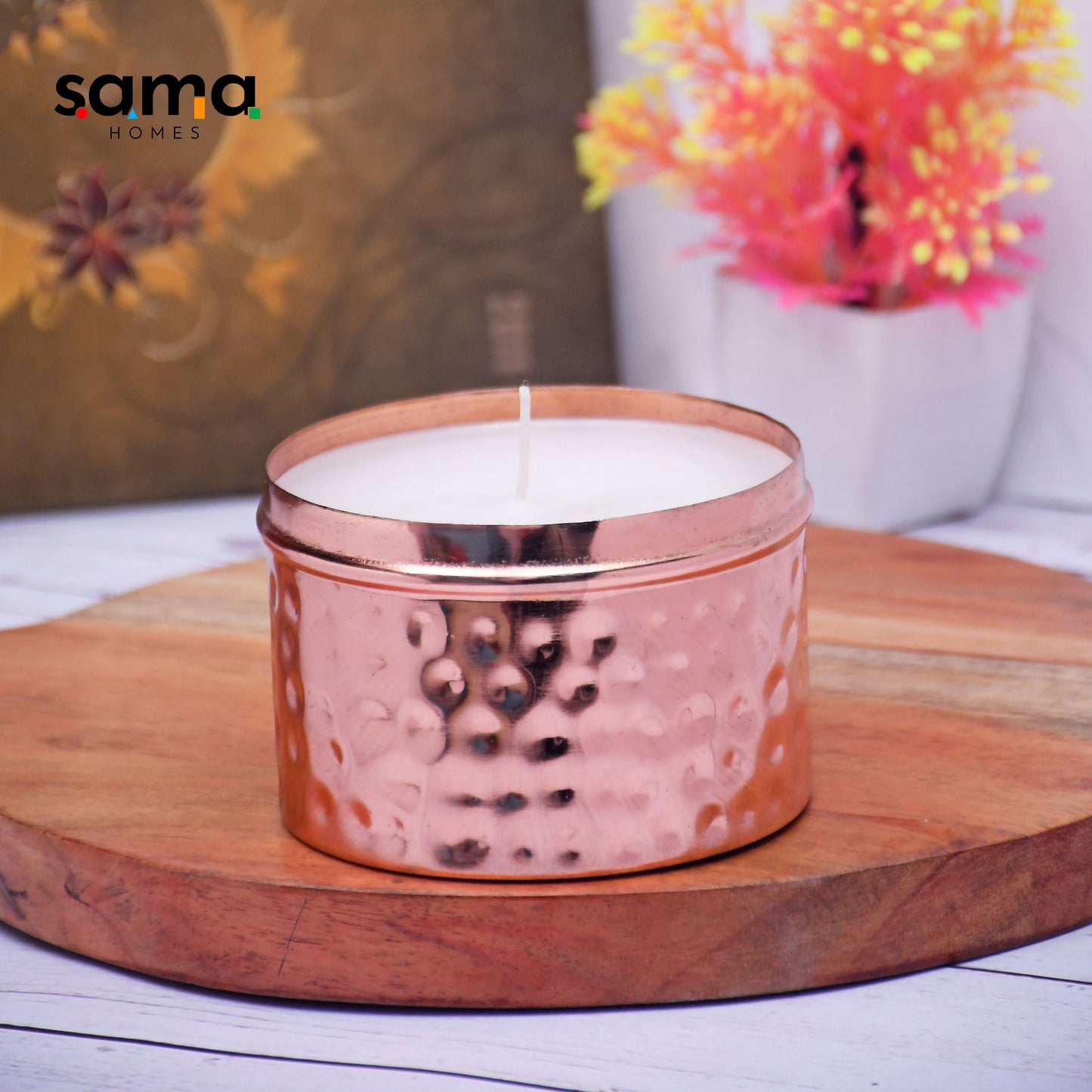 Copper Finish Hammered Votive with Soy Wax Candle French Vanilla