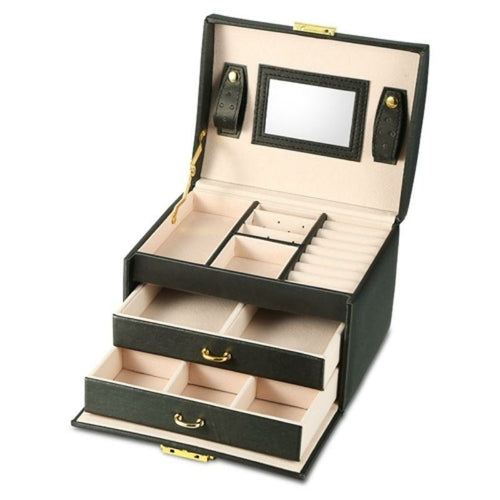 3 Tier Travel Friendly Jewelry Box with Lock  Mirror  Vegan Leather