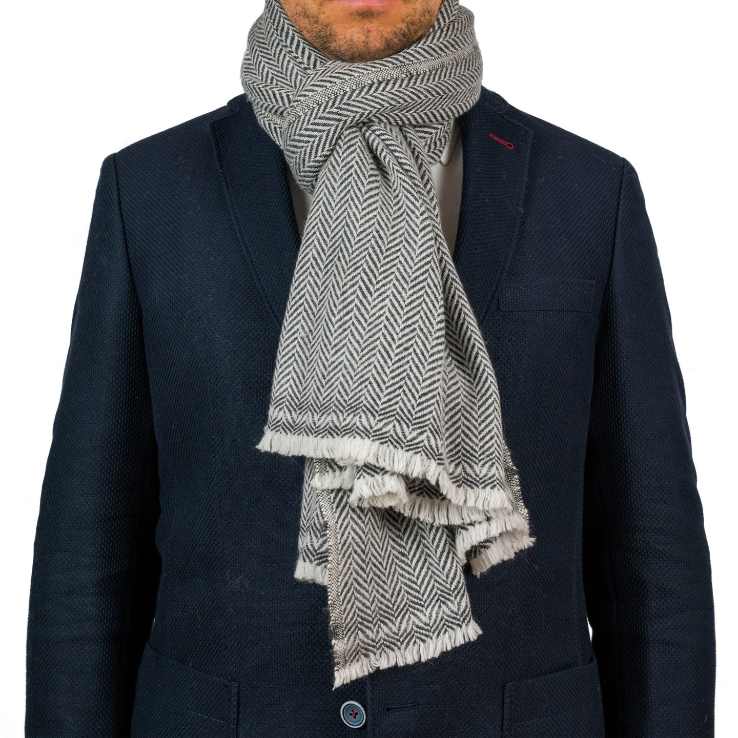 Kaschmirschal grau mit kleinem Fischgrätenmuster