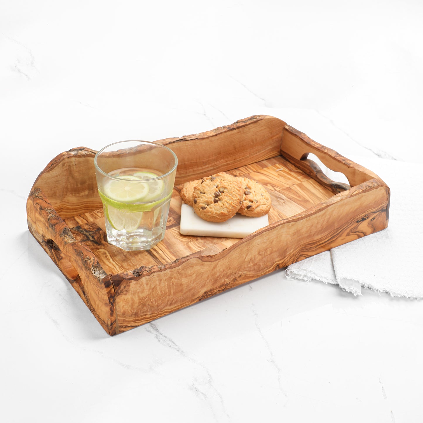 Handmade Olive Wood Rectangular Tray with Handles – Serving Board