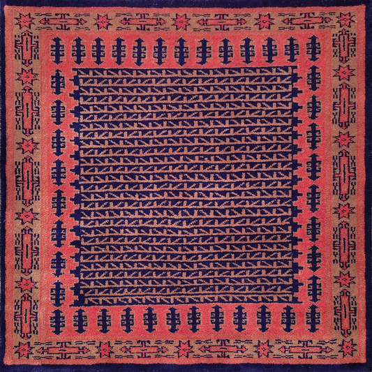 3×3 Feet Hand Knotted Black Wool Carpet