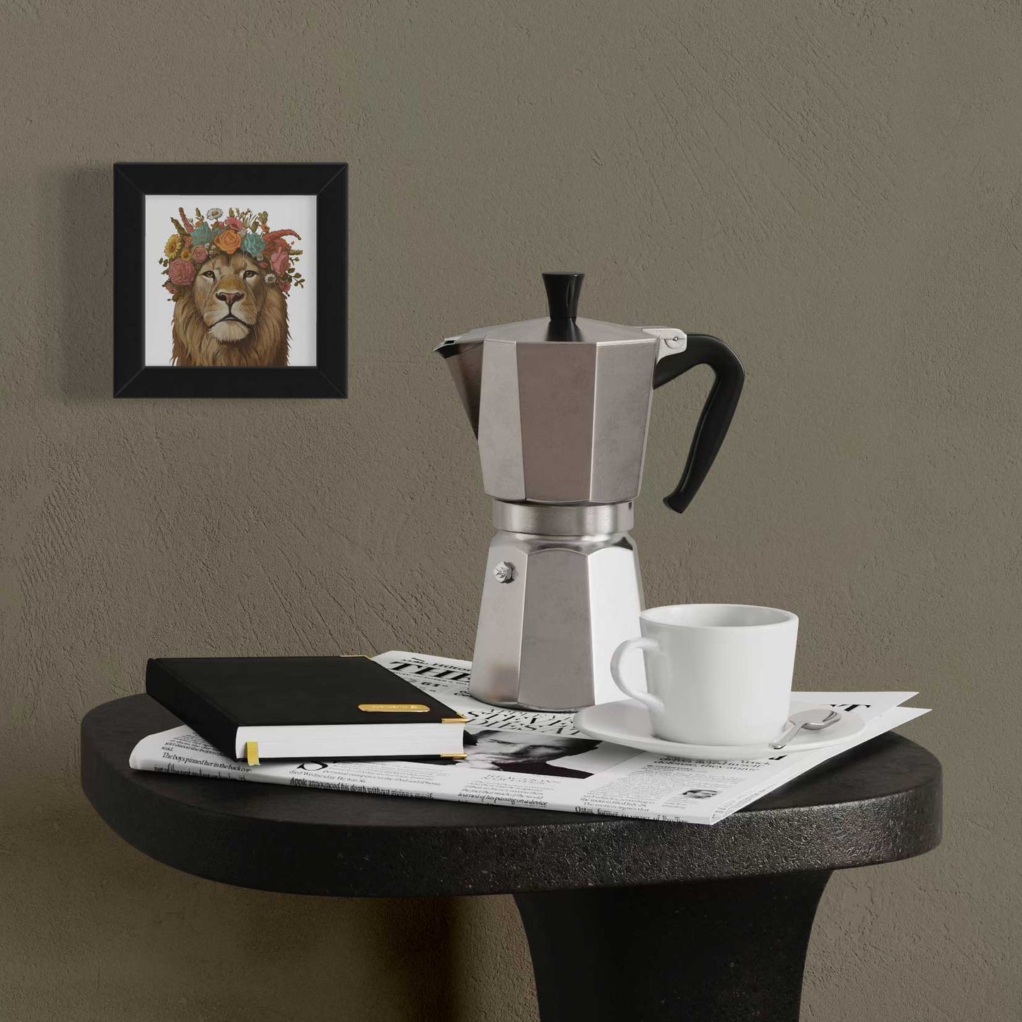 Pocket Art, Print im Rahmen, 10 x 10 cm, Blumenkind Löwe