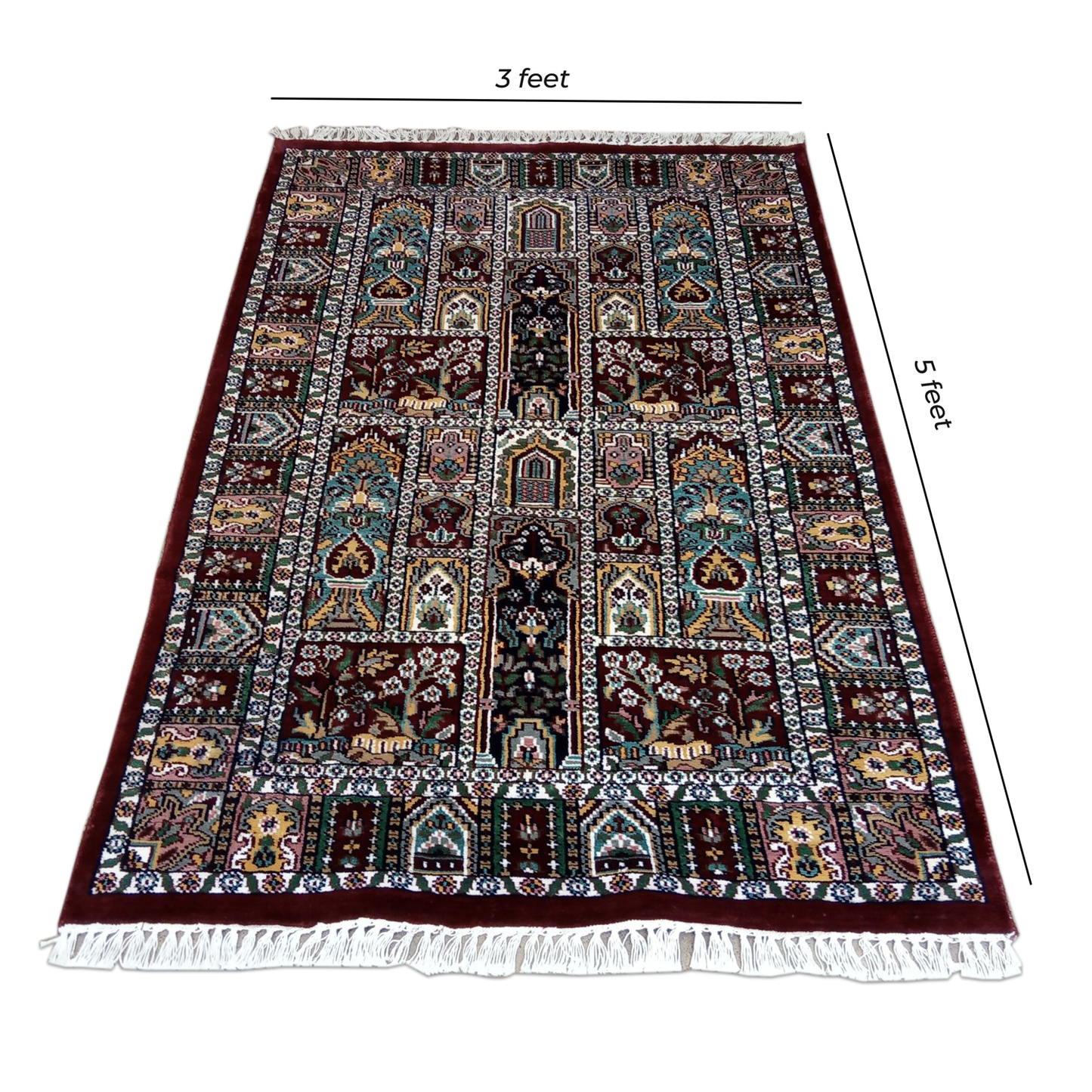 3ft×5ft Hand Knotted Viscose Silk Carpet Hamadan