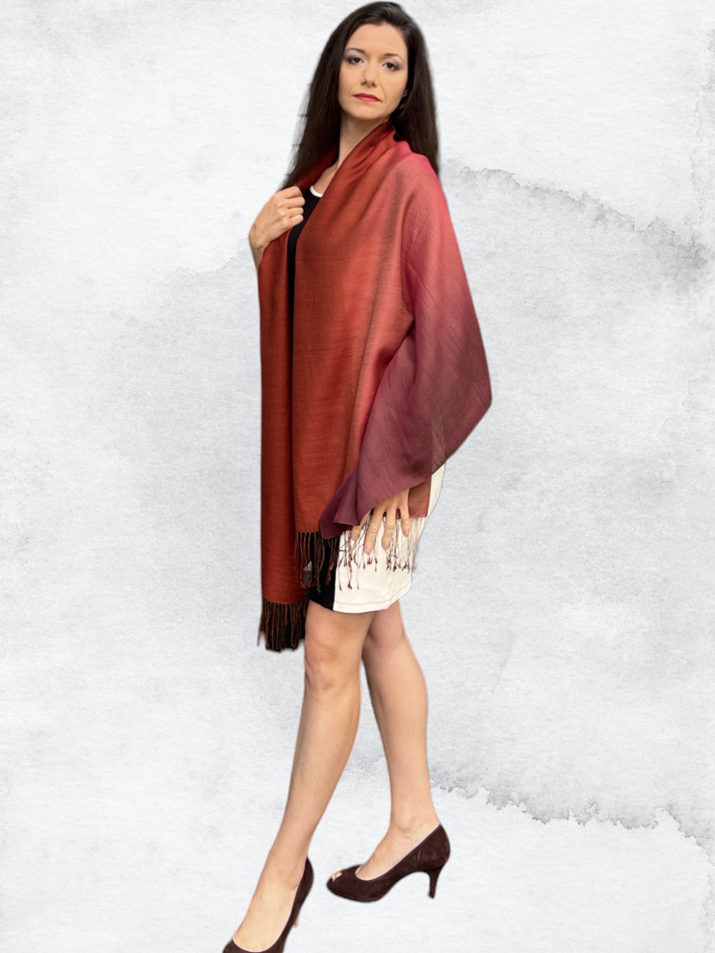 Brown And Orange Hand Dyed Ombre Scarf