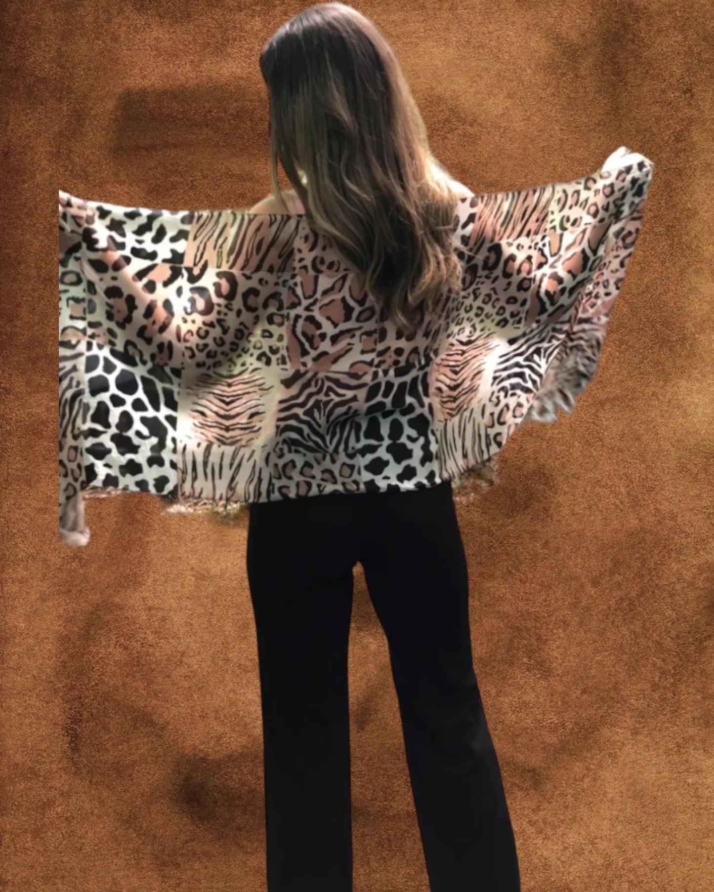 Beige Leopard Print Silk Scarf