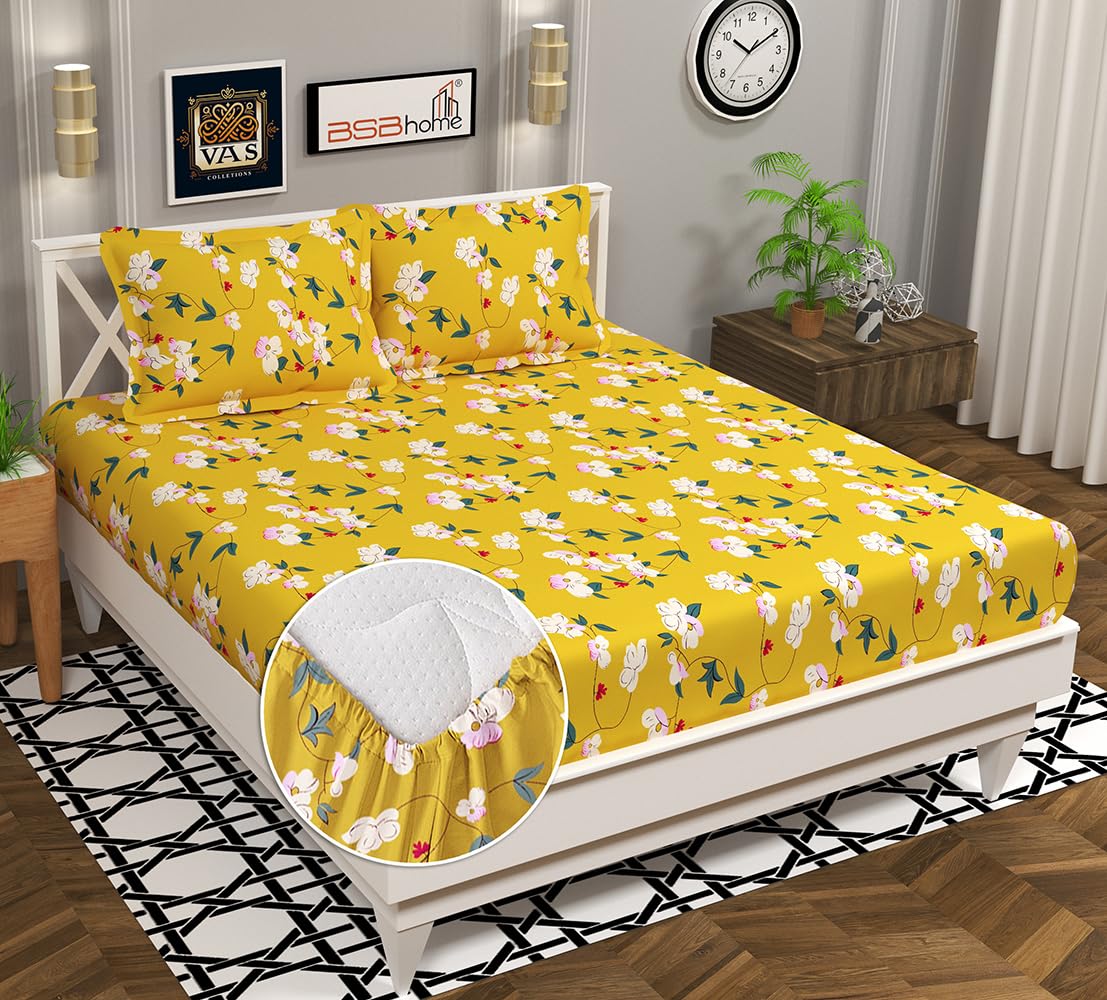 Premium Cotton 160tc Elastic Fitted Bedsheets with 2 Pillow Covers