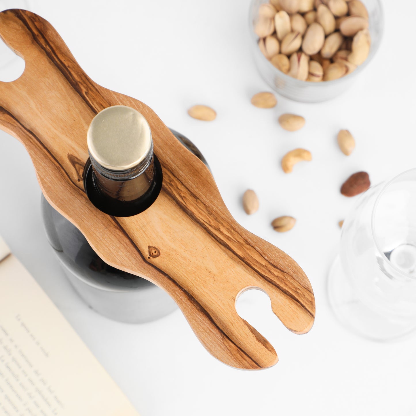 Glass and Bottle Holder – Handcrafted Olive Wood Bar Organizer