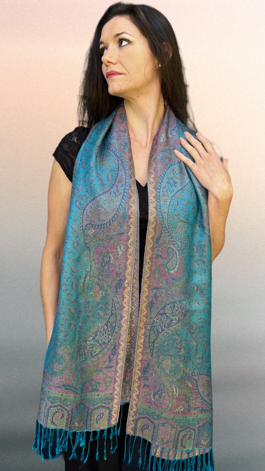 Turquoise Jamawar Pashmina