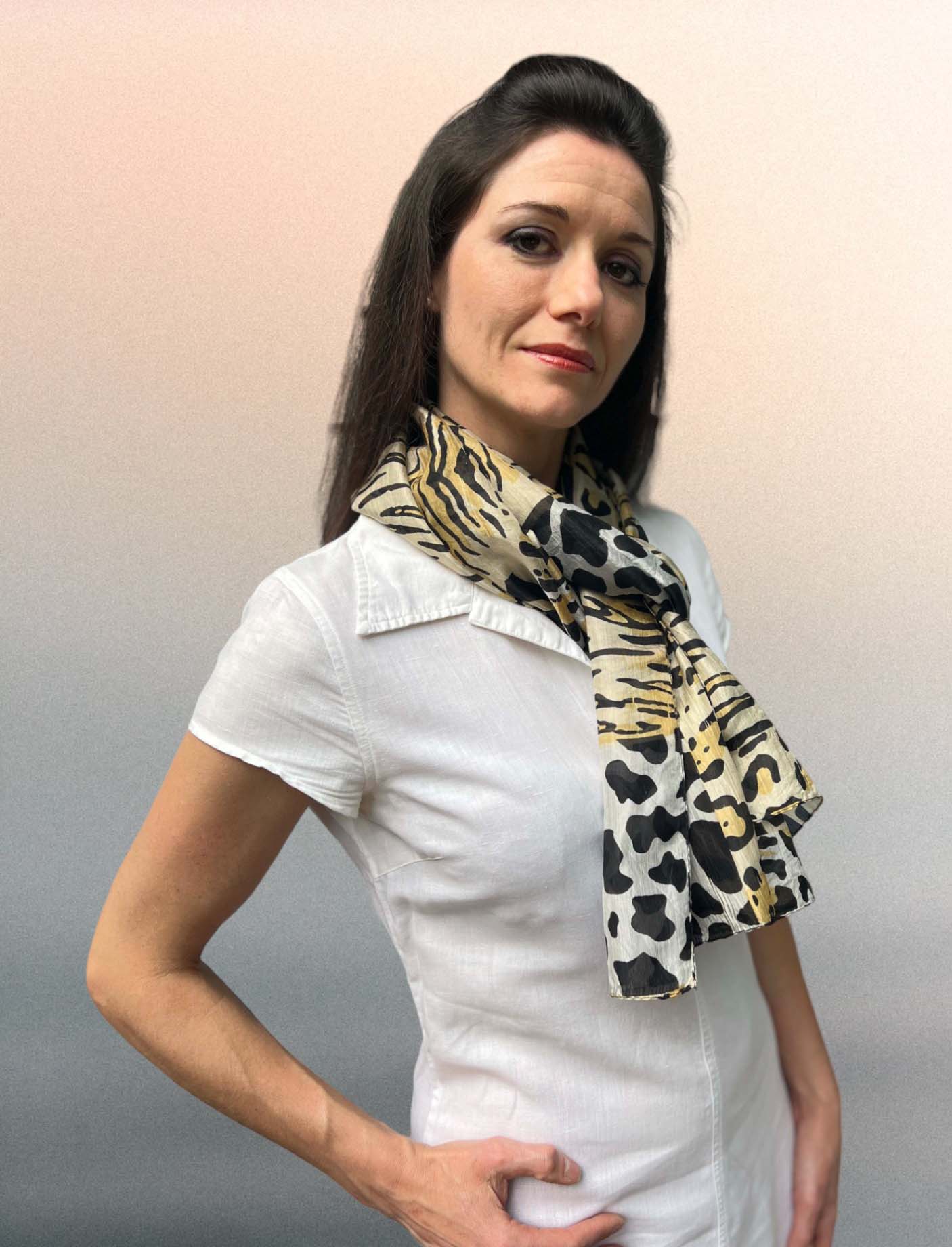 Gold Leopard Print Silk Scarf