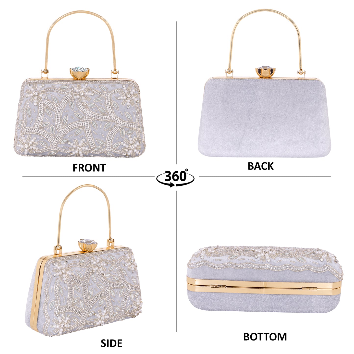 A.E Emboried Wedding Beautiful Silver Clutch | Wedding Clutch Bag with