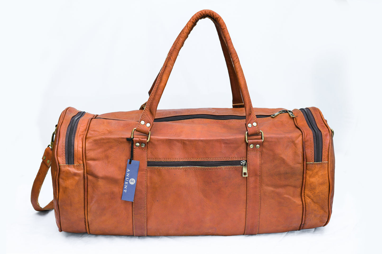 Vintage Leather Duffle Bag for Travel or the Gym,- Brown- Round
