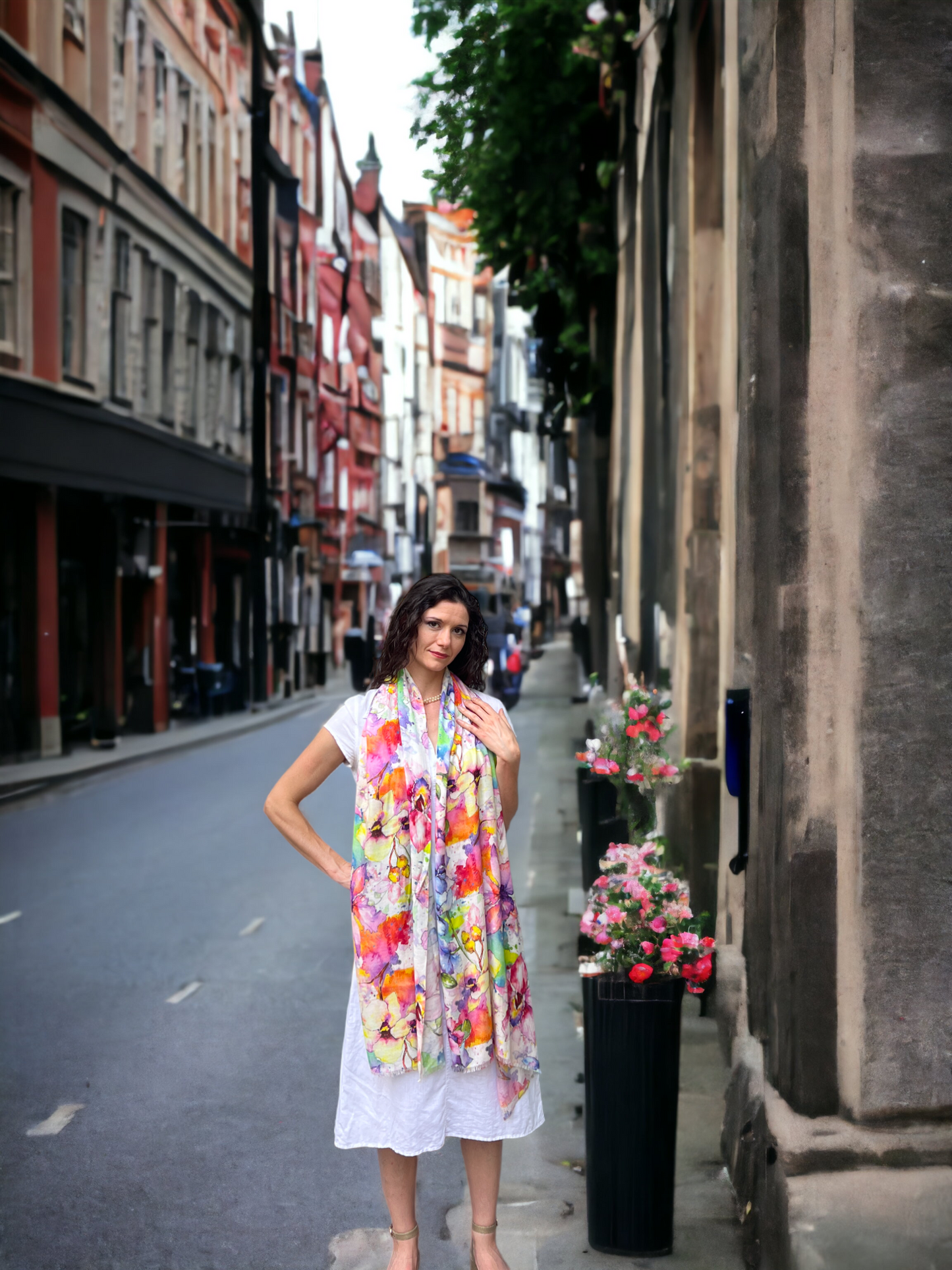 Spring Flowers Digitally Printed Abstract Watercolor Scarf