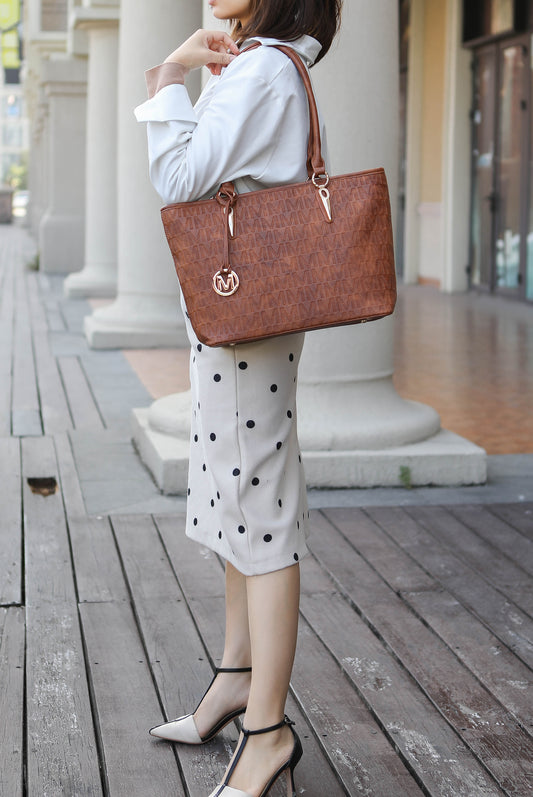 Edelyn embossed M Signature 4 PCS Tote Set